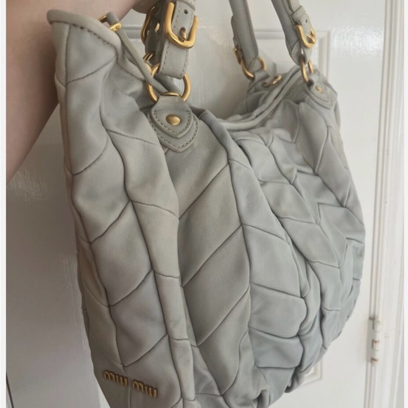 Miu Miu Nappa Leather Patchwork Light Blue Tote - Picture 4 of 11